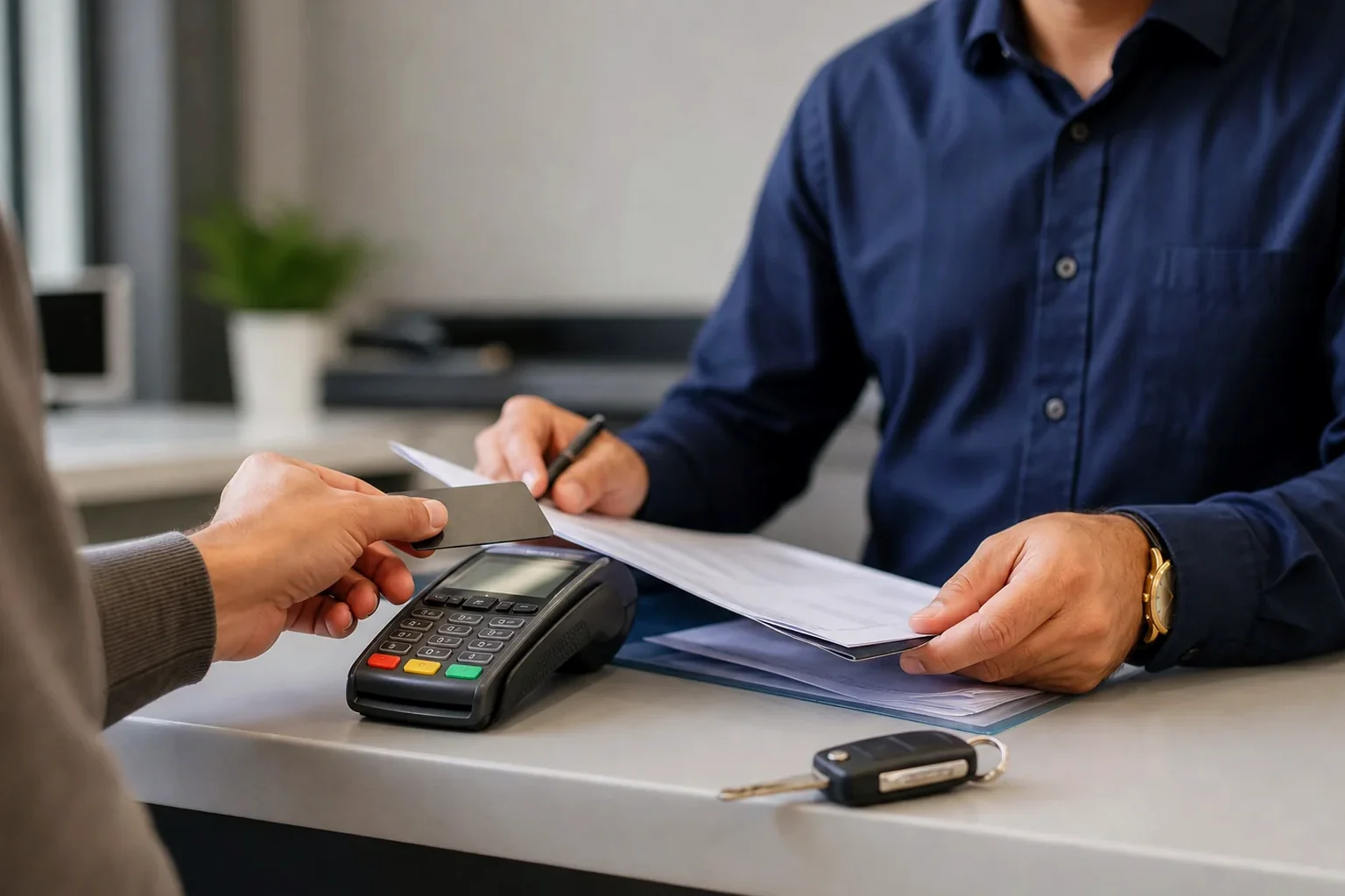 Despachante registrando pagamentos de débitos de veículos em Catalão.